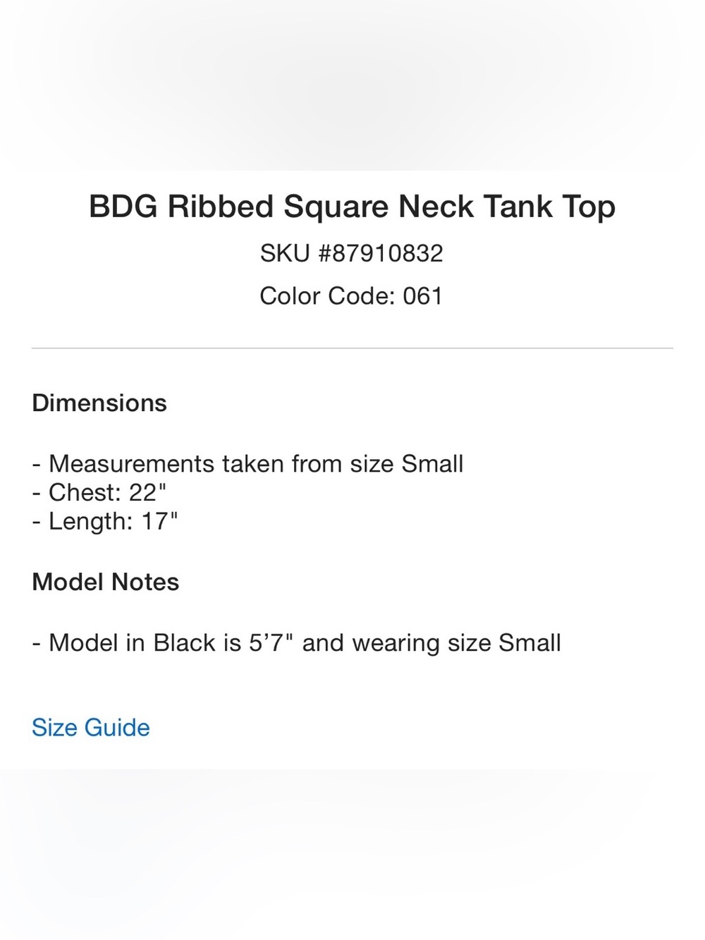 BDG Ribbed Square Neck Tank Top - Picture 6 of 7